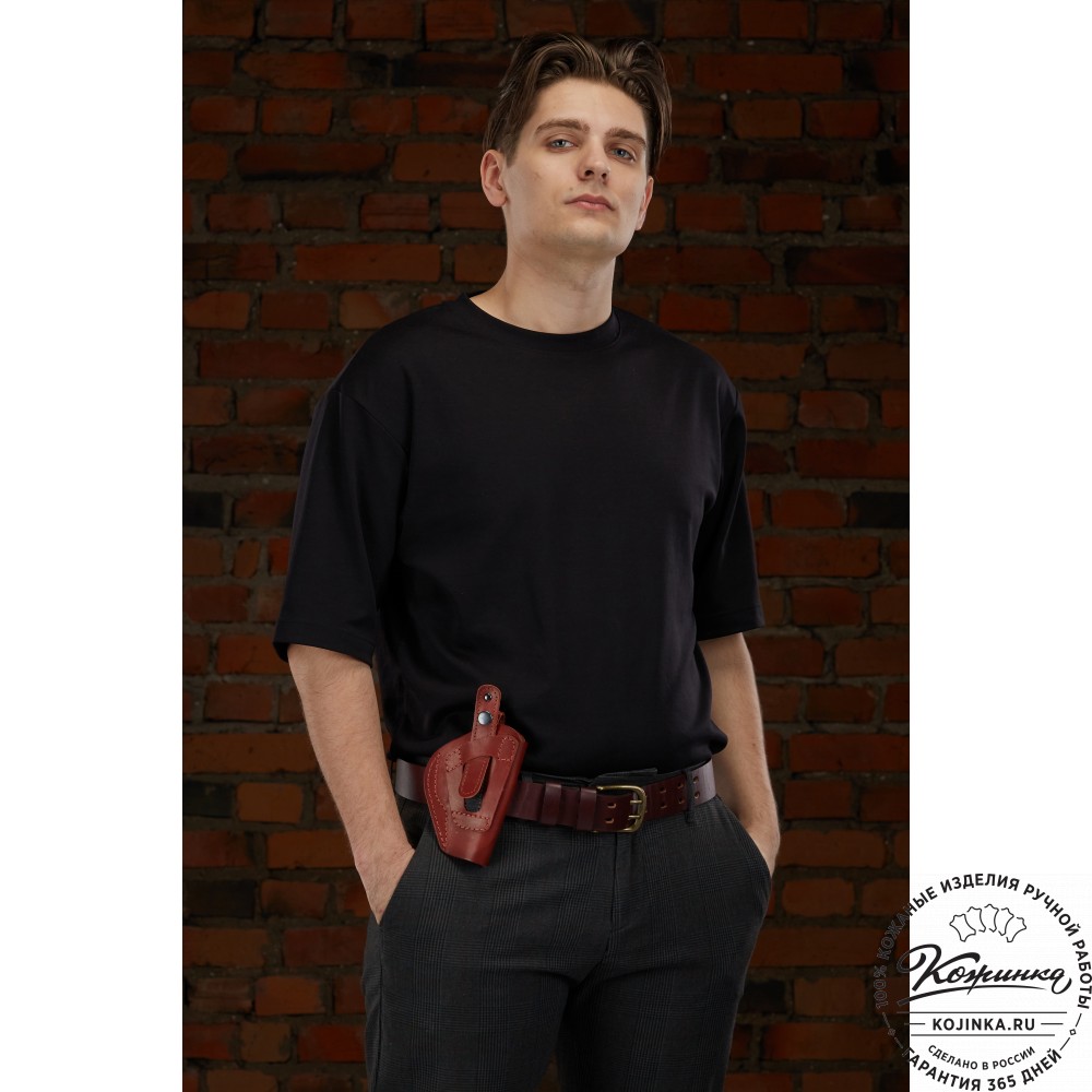 Кожаная поясная кобура  на 2 стороны для пистолета "ПМ" (темно-коричневая)