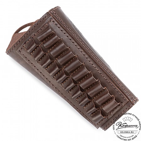 Кожаный патронташ на приклад двурядный - калибр 7,62 (темно-коричневый)