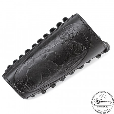 Кожаный патронташ на приклад двурядный - калибр 7,62 (чёрный)