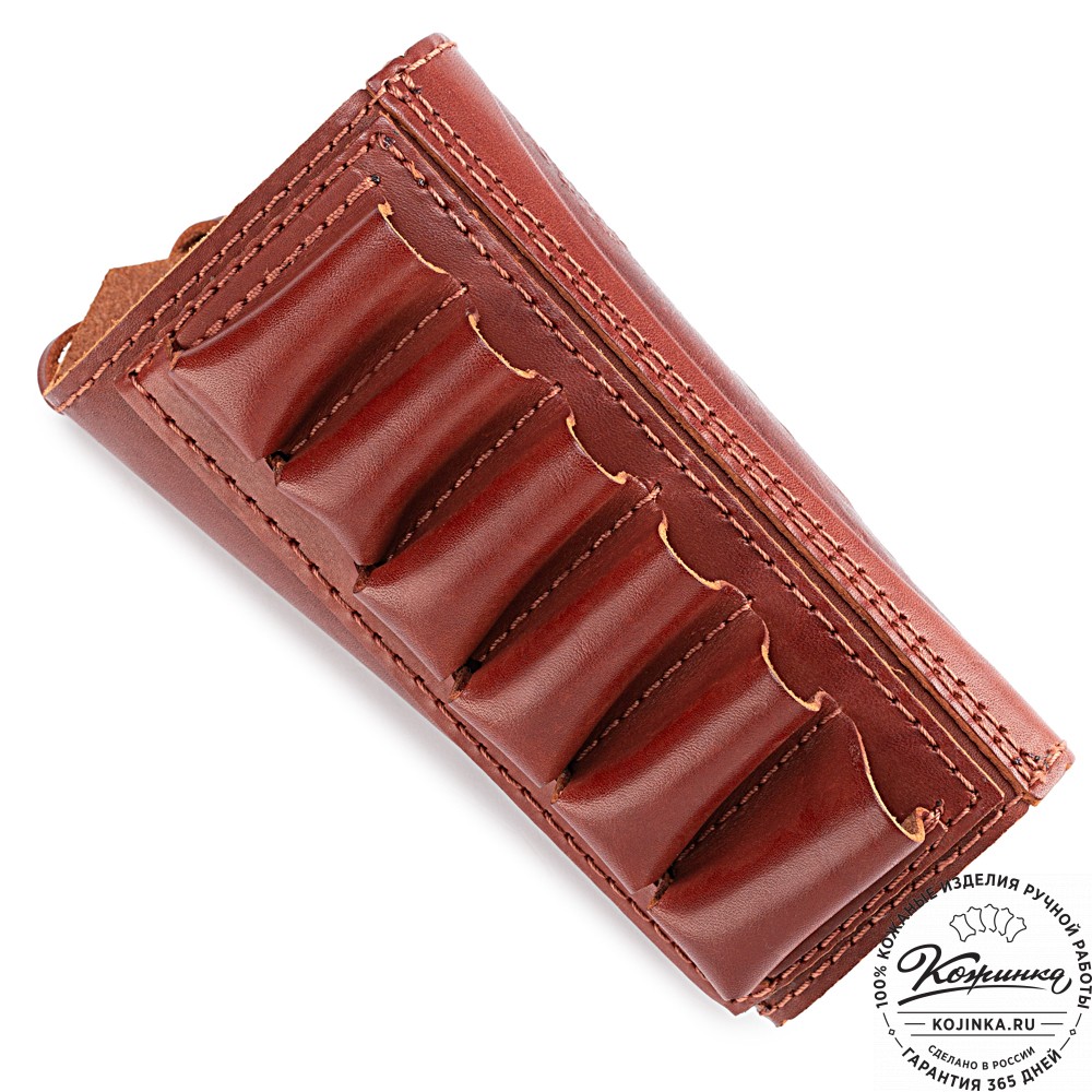 Кожаный патронташ на приклад однорядный - калибр 12,16, 20 (коньяк)