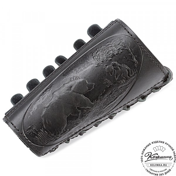 Кожаный патронташ на приклад однорядный - калибр 12,16, 20 (чёрный). фото 1