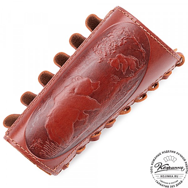 Кожаный патронташ на приклад однорядный - калибр 12,16, 20 (коньяк). фото 1