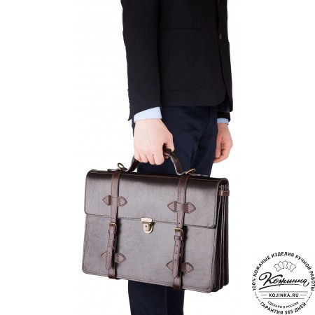 Мужской кожаный портфель "Литтлетон" (чёрный с коричневым)