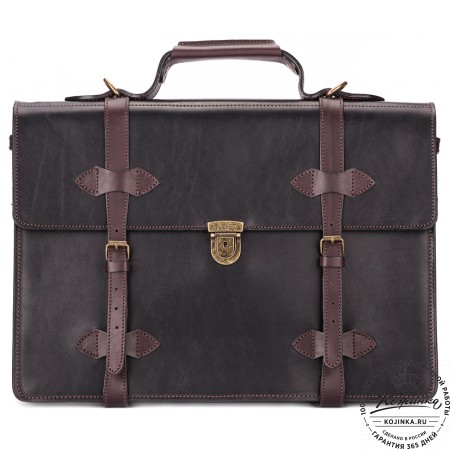 Мужской кожаный портфель "Литтлетон" (чёрный с коричневым)