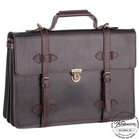 Мужской кожаный портфель "Литтлетон" (чёрный с коричневым)