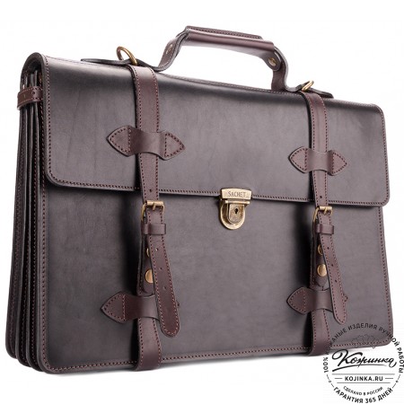 Мужской кожаный портфель "Литтлетон" (чёрный с коричневым)