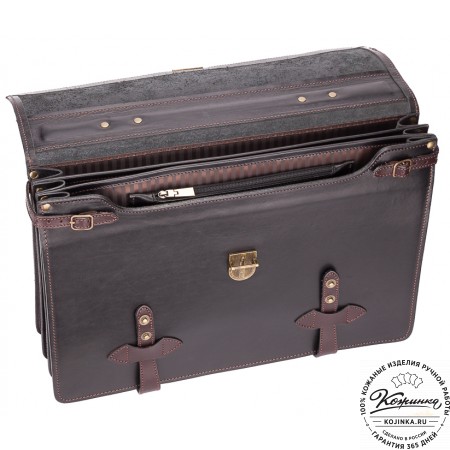 Мужской кожаный портфель "Литтлетон" (чёрный с коричневым)