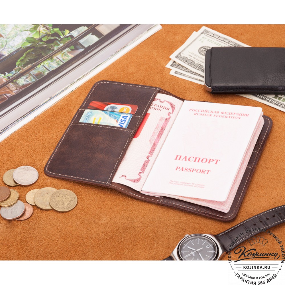 Кожаная обложка на паспорт Прага (коричневая)