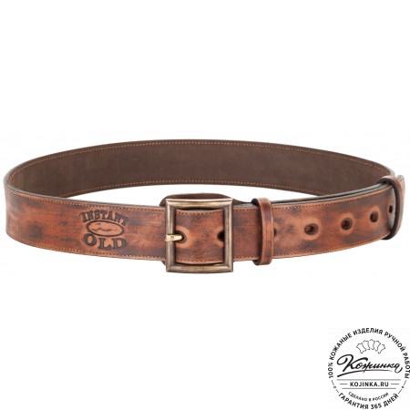 Кожаный мужской ремень Милитари (коричневый)