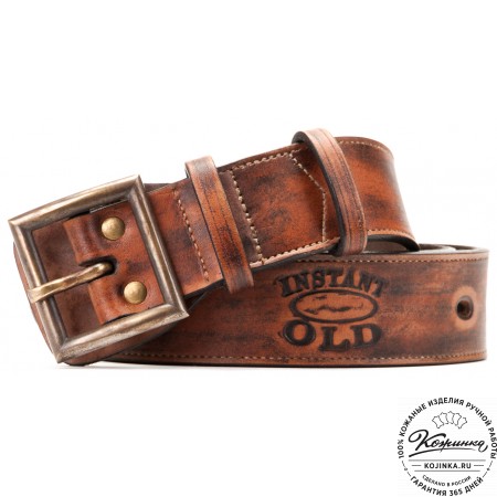 Кожаный мужской ремень Милитари (коричневый)