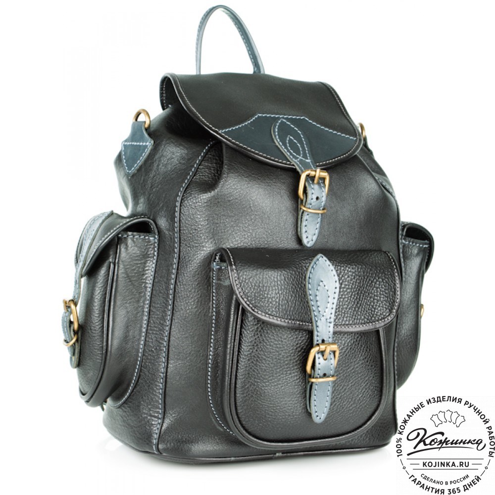 Кожаный рюкзак "Мидл" (чёрный)