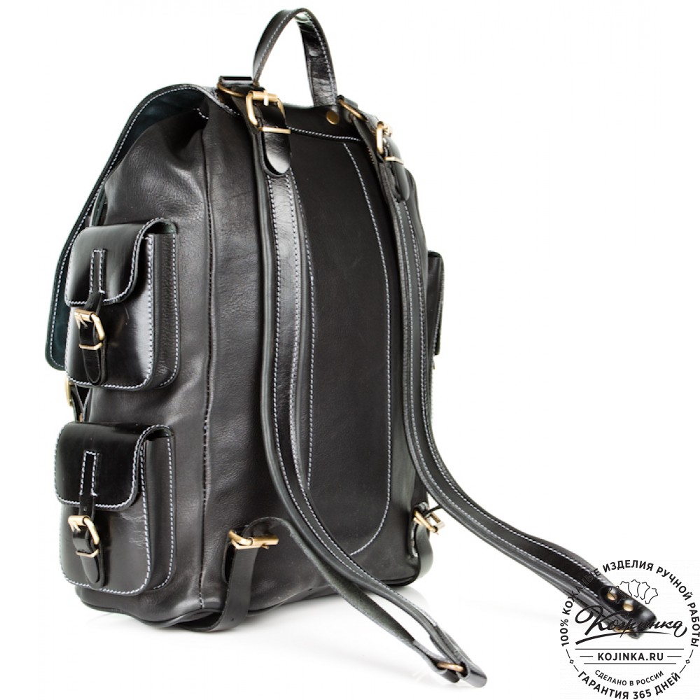 Мужской кожаный рюкзак "Следопыт" (чёрный)